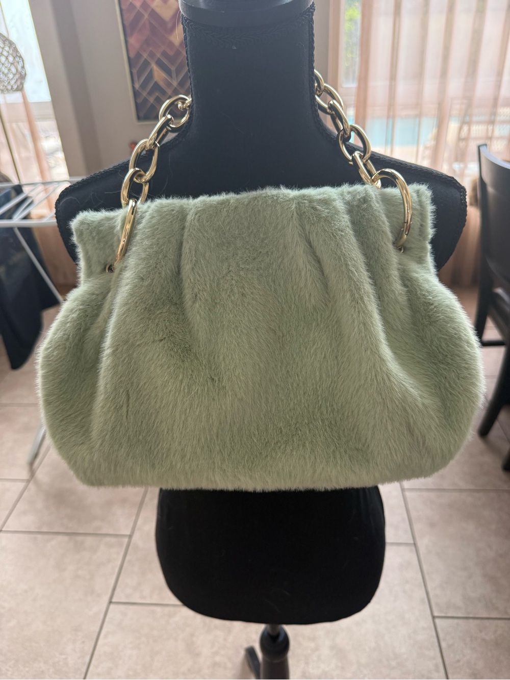 House of Want Mint Green  Faux Fur Chain-Handle Shoulder Bag